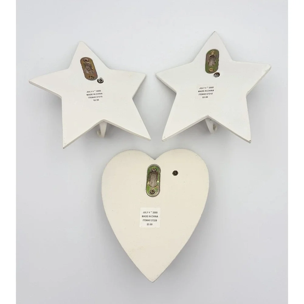Vintage Patriotic Wall Hooks Set 3 Star Heart American Flag 4th of July 2005